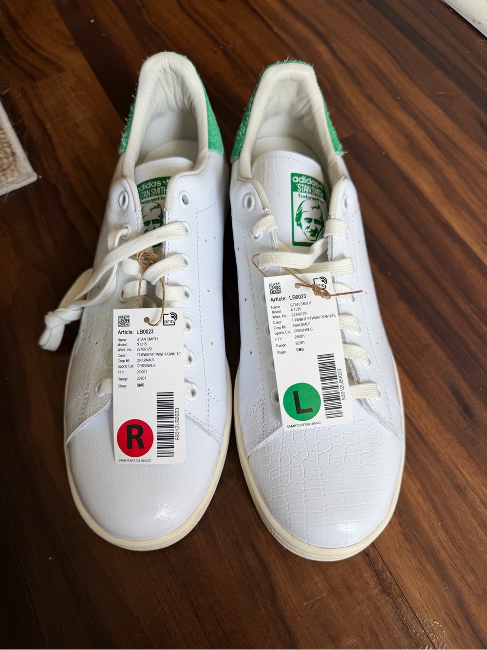 adidas Kids White Sneakers with Green Heel Tab